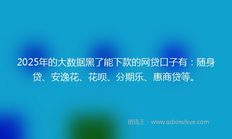 2025年的大数据黑了能下款的网贷口子有：随身贷、安逸花、花呗、分期乐、惠商贷等。