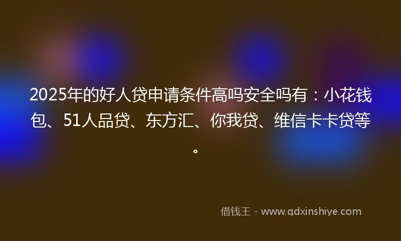 2025年的好人贷申请条件高吗安全吗有：小花钱包、51人品贷、东方汇、你我贷、维信卡卡贷等。