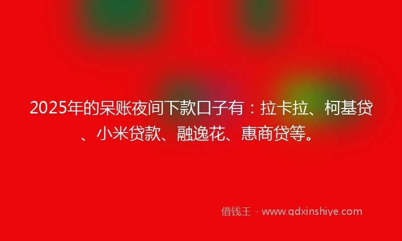 2025年的呆账夜间下款口子有：拉卡拉、柯基贷、小米贷款、融逸花、惠商贷等。