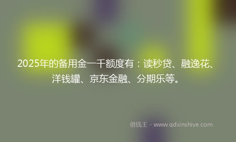 2025年的备用金一千额度有：读秒贷、融逸花、洋钱罐、京东金融、分期乐等。