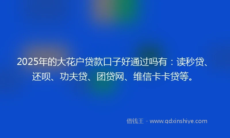 2025年的大花户贷款口子好通过吗有：读秒贷、还呗、功夫贷、团贷网、维信卡卡贷等。