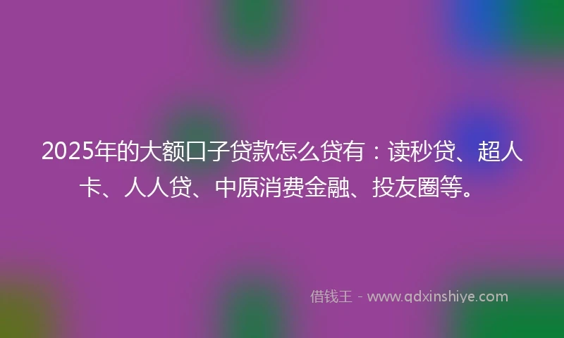 2025年的大额口子贷款怎么贷有：读秒贷、超人卡、人人贷、中原消费金融、投友圈等。