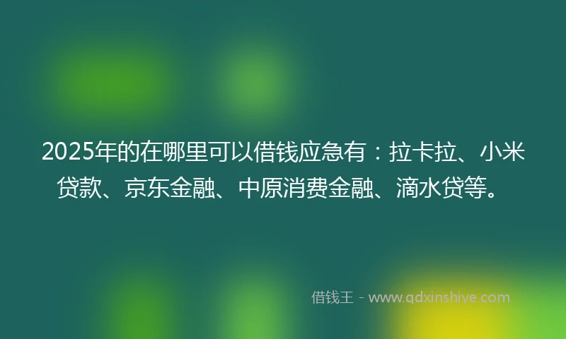 2025年的在哪里可以借钱应急有：拉卡拉、小米贷款、京东金融、中原消费金融、滴水贷等。