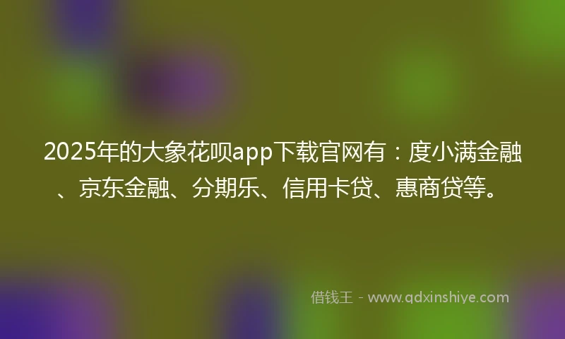2025年的大象花呗app下载官网有：度小满金融、京东金融、分期乐、信用卡贷、惠商贷等。