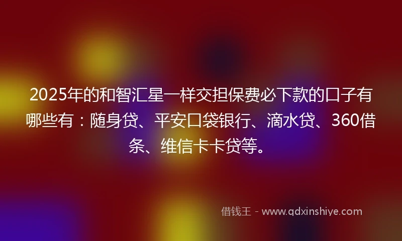 2025年的和智汇星一样交担保费必下款的口子有哪些有：随身贷、平安口袋银行、滴水贷、360借条、维信卡卡贷等。