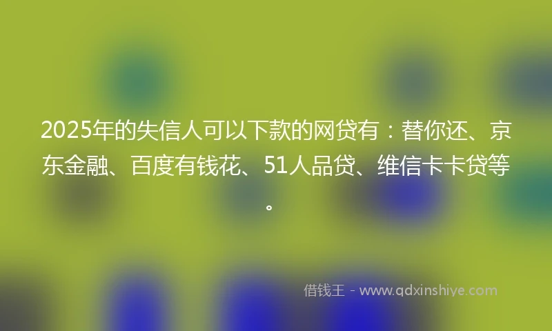 2025年的失信人可以下款的网贷有：替你还、京东金融、百度有钱花、51人品贷、维信卡卡贷等。