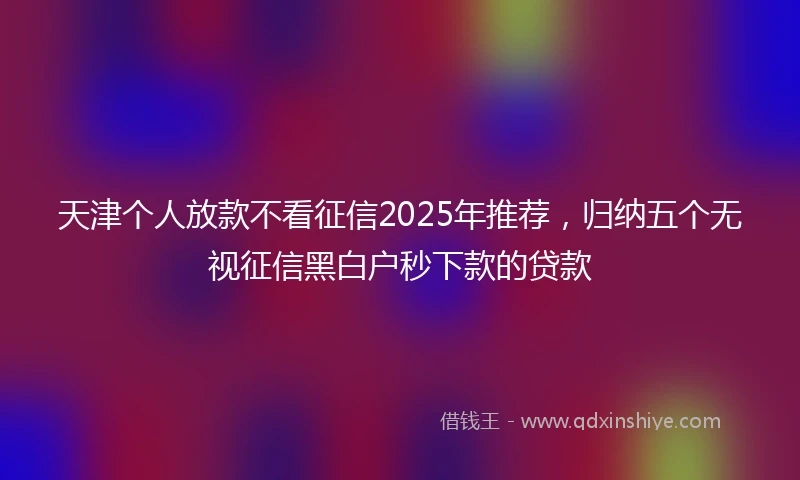天津个人放款不看征信2025年推荐，归纳五个无视征信黑白户秒下款的贷款