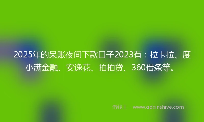 2025年的呆账夜间下款口子2023有：拉卡拉、度小满金融、安逸花、拍拍贷、360借条等。