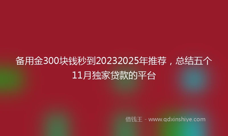 备用金300块钱秒到20232025年推荐，总结五个11月独家贷款的平台