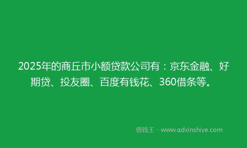 2025年的商丘市小额贷款公司有：京东金融、好期贷、投友圈、百度有钱花、360借条等。
