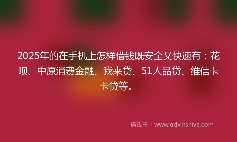 2025年的在手机上怎样借钱既安全又快速有：花呗、中原消费金融、我来贷、51人品贷、维信卡卡贷等。