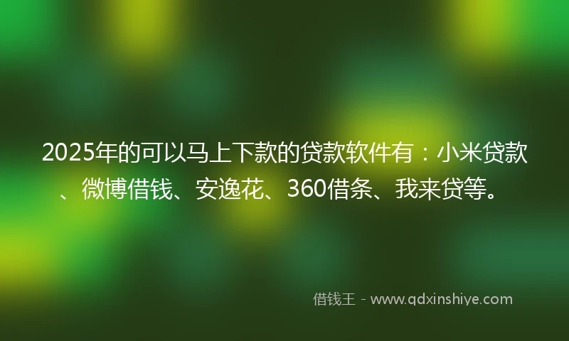 2025年的可以马上下款的贷款软件有：小米贷款、微博借钱、安逸花、360借条、我来贷等。