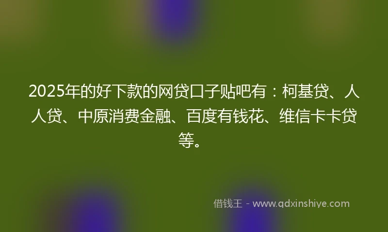 2025年的好下款的网贷口子贴吧有：柯基贷、人人贷、中原消费金融、百度有钱花、维信卡卡贷等。