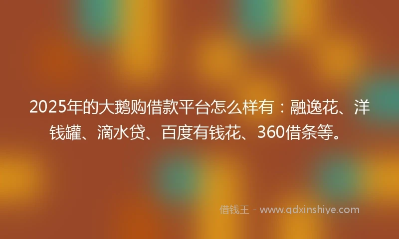 2025年的大鹅购借款平台怎么样有：融逸花、洋钱罐、滴水贷、百度有钱花、360借条等。