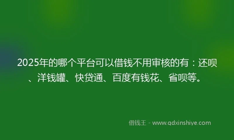 2025年的哪个平台可以借钱不用审核的有：还呗、洋钱罐、快贷通、百度有钱花、省呗等。