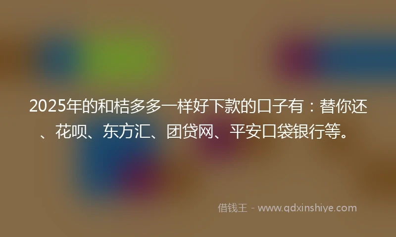 2025年的和桔多多一样好下款的口子有：替你还、花呗、东方汇、团贷网、平安口袋银行等。