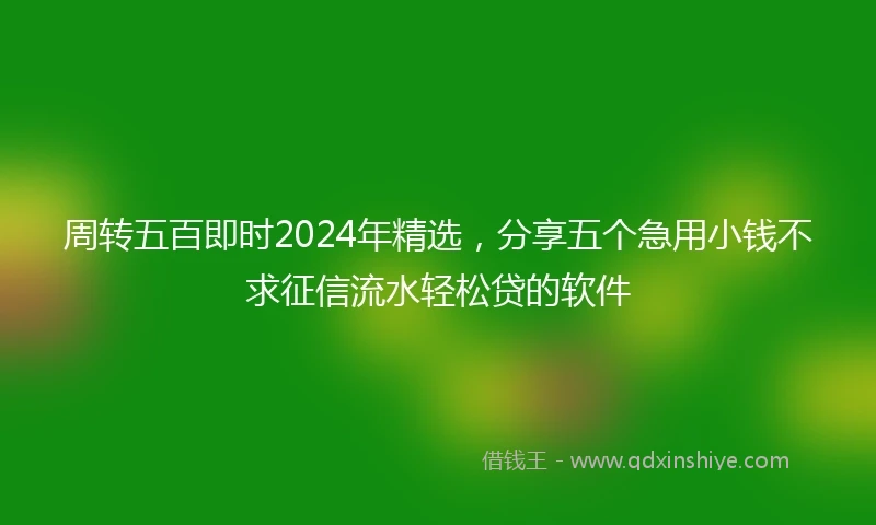 周转五百即时2024年精选，分享五个急用小钱不求征信流水轻松贷的软件
