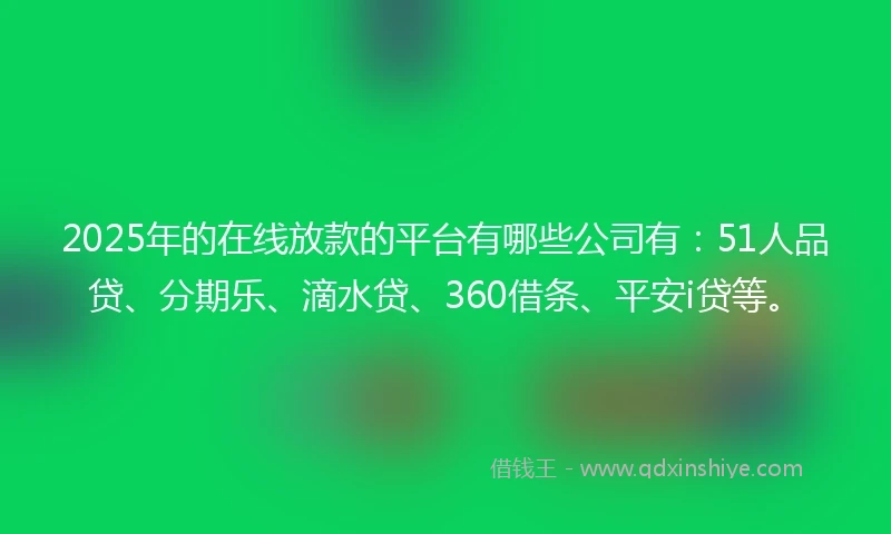 2025年的在线放款的平台有哪些公司有：51人品贷、分期乐、滴水贷、360借条、平安i贷等。