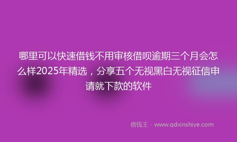 哪里可以快速借钱不用审核借呗逾期三个月会怎么样2025年精选，分享五个无视黑白无视征信申请就下款的软件