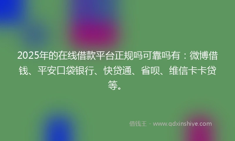 2025年的在线借款平台正规吗可靠吗有：微博借钱、平安口袋银行、快贷通、省呗、维信卡卡贷等。
