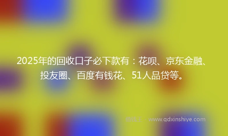 2025年的回收口子必下款有：花呗、京东金融、投友圈、百度有钱花、51人品贷等。