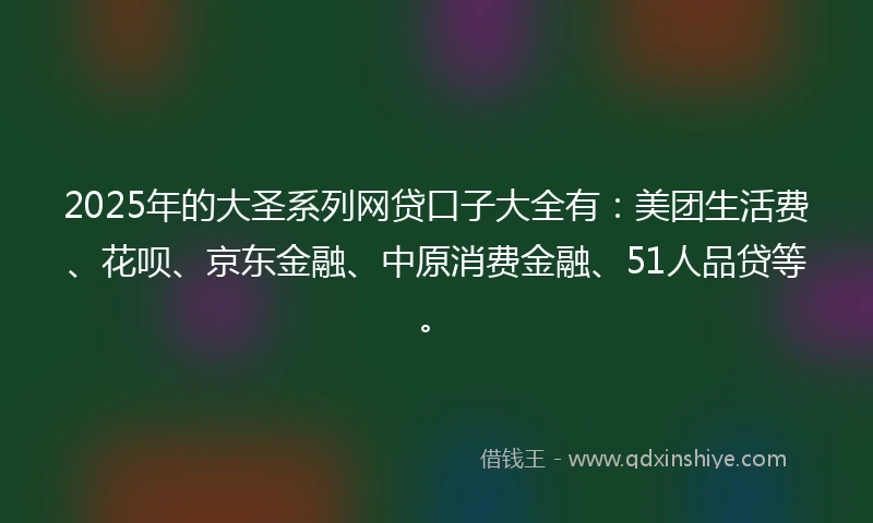 2025年的大圣系列网贷口子大全有：美团生活费、花呗、京东金融、中原消费金融、51人品贷等。