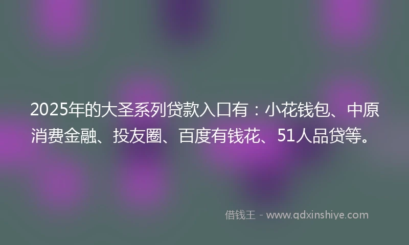 2025年的大圣系列贷款入口有：小花钱包、中原消费金融、投友圈、百度有钱花、51人品贷等。