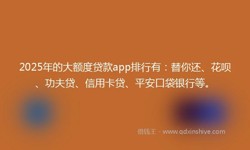 2025年的大额度贷款app排行有：替你还、花呗、功夫贷、信用卡贷、平安口袋银行等。