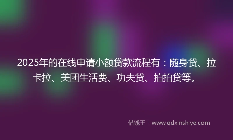 2025年的在线申请小额贷款流程有：随身贷、拉卡拉、美团生活费、功夫贷、拍拍贷等。