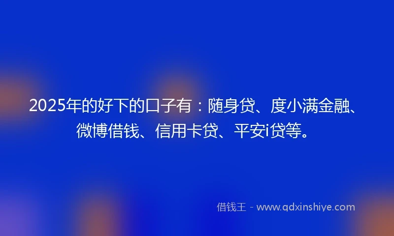 2025年的好下的口子有：随身贷、度小满金融、微博借钱、信用卡贷、平安i贷等。