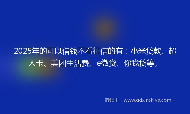 2025年的可以借钱不看征信的有：小米贷款、超人卡、美团生活费、e微贷、你我贷等。