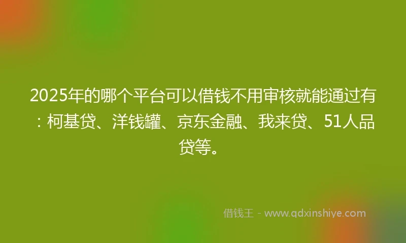 2025年的哪个平台可以借钱不用审核就能通过有：柯基贷、洋钱罐、京东金融、我来贷、51人品贷等。