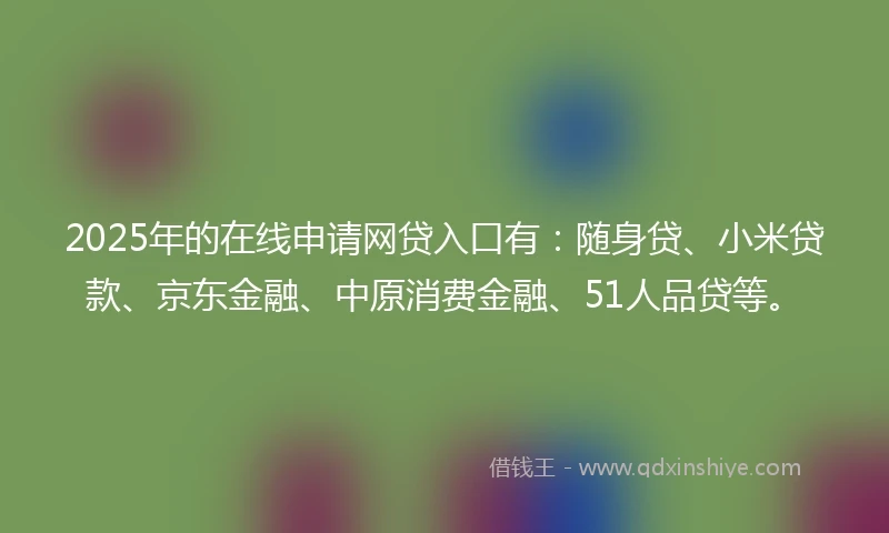 2025年的在线申请网贷入口有：随身贷、小米贷款、京东金融、中原消费金融、51人品贷等。