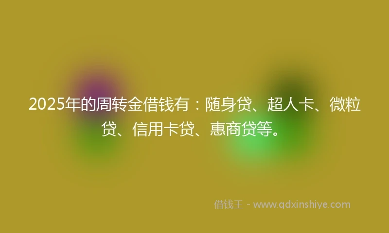 2025年的周转金借钱有：随身贷、超人卡、微粒贷、信用卡贷、惠商贷等。
