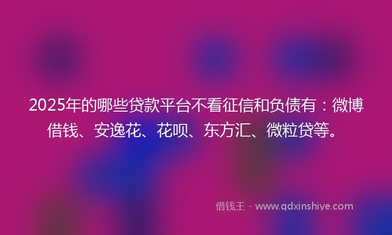 2025年的哪些贷款平台不看征信和负债有：微博借钱、安逸花、花呗、东方汇、微粒贷等。