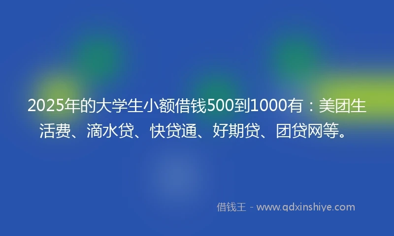 2025年的大学生小额借钱500到1000有：美团生活费、滴水贷、快贷通、好期贷、团贷网等。