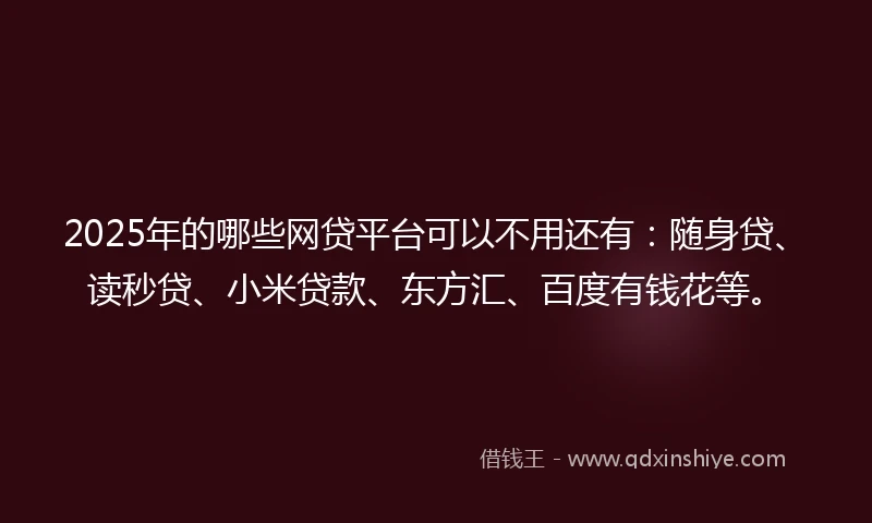 2025年的哪些网贷平台可以不用还有：随身贷、读秒贷、小米贷款、东方汇、百度有钱花等。