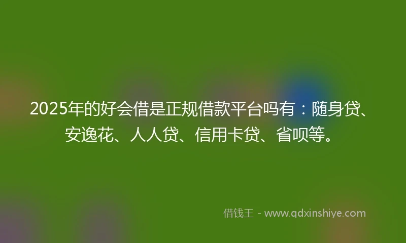 2025年的好会借是正规借款平台吗有：随身贷、安逸花、人人贷、信用卡贷、省呗等。