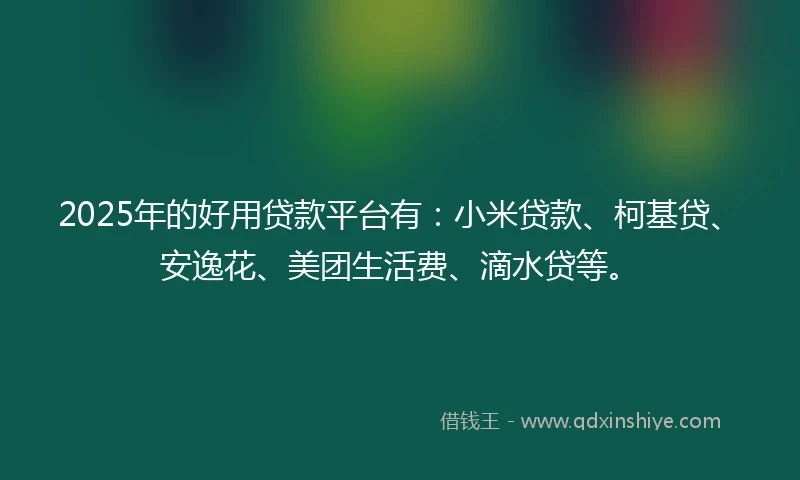 2025年的好用贷款平台有：小米贷款、柯基贷、安逸花、美团生活费、滴水贷等。