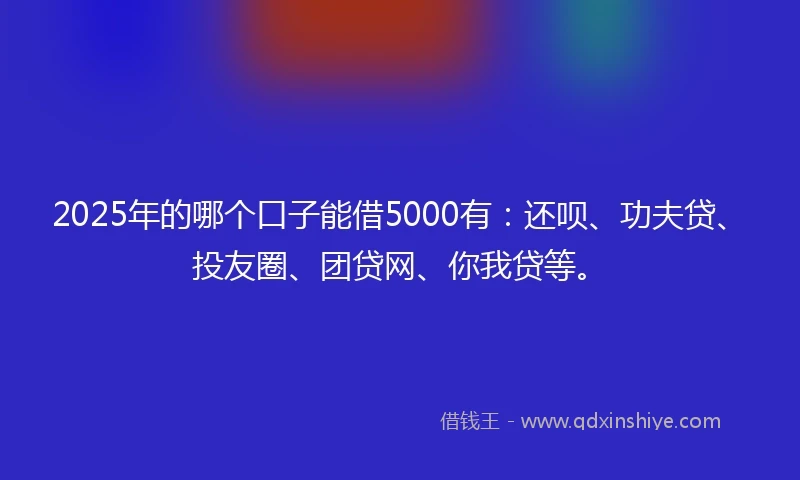 2025年的哪个口子能借5000有：还呗、功夫贷、投友圈、团贷网、你我贷等。