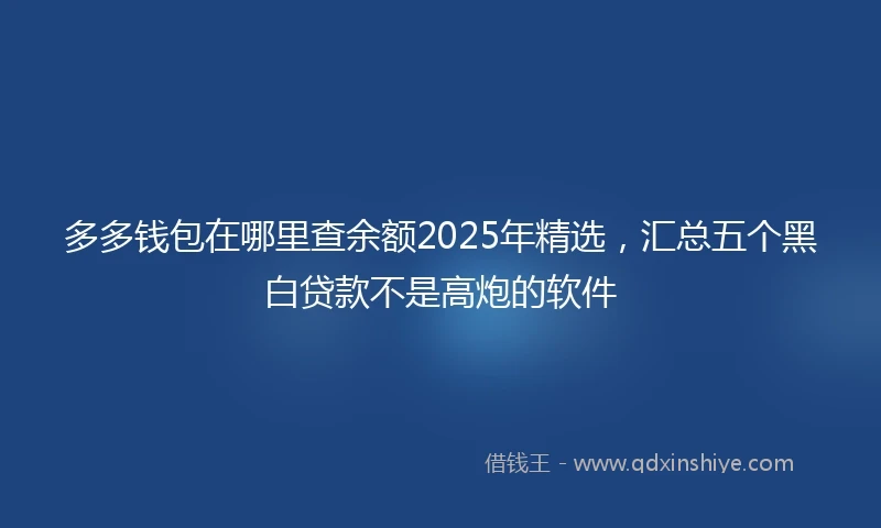 多多钱包在哪里查余额2025年精选，汇总五个黑白贷款不是高炮的软件