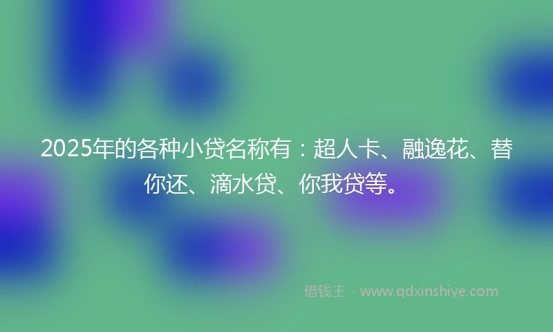 2025年的各种小贷名称有：超人卡、融逸花、替你还、滴水贷、你我贷等。
