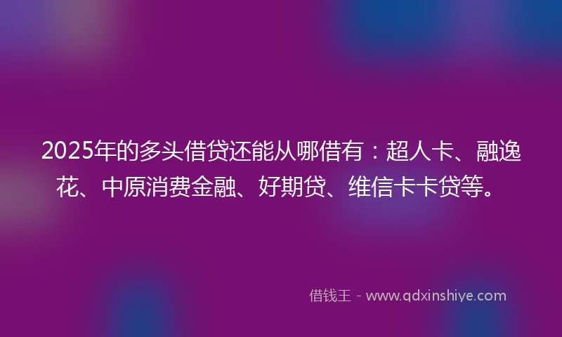 2025年的多头借贷还能从哪借有：超人卡、融逸花、中原消费金融、好期贷、维信卡卡贷等。