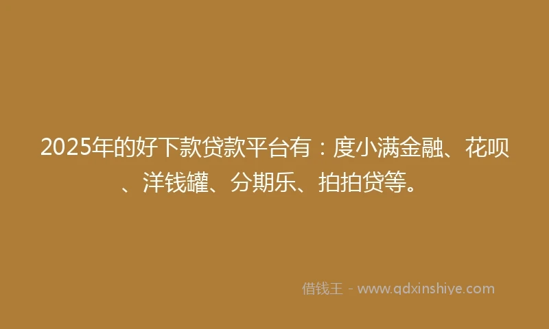 2025年的好下款贷款平台有：度小满金融、花呗、洋钱罐、分期乐、拍拍贷等。