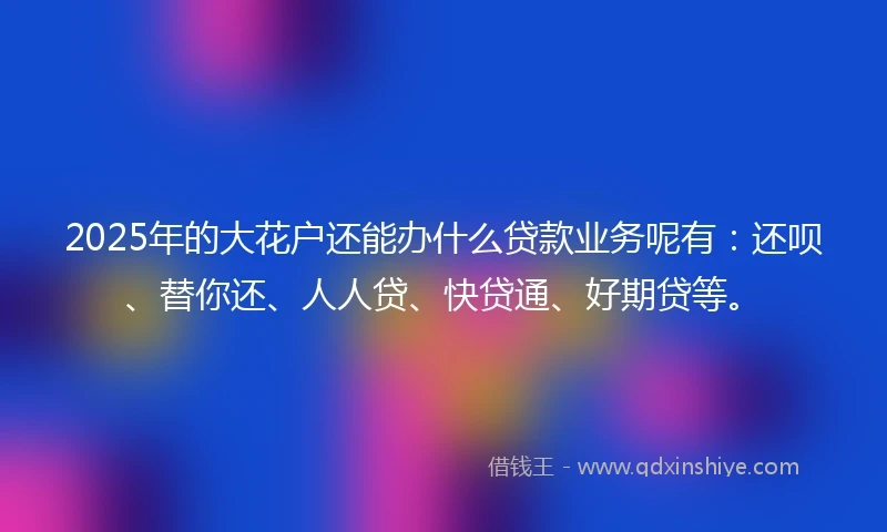 2025年的大花户还能办什么贷款业务呢有：还呗、替你还、人人贷、快贷通、好期贷等。