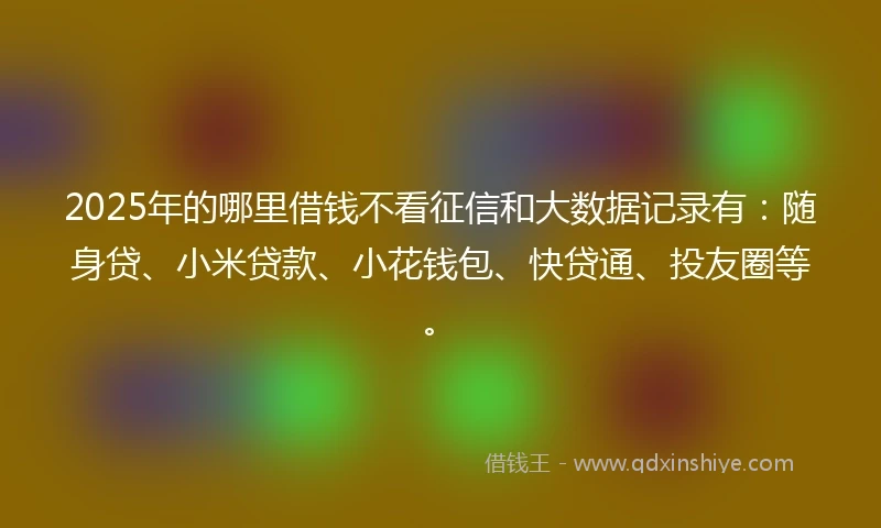 2025年的哪里借钱不看征信和大数据记录有：随身贷、小米贷款、小花钱包、快贷通、投友圈等。