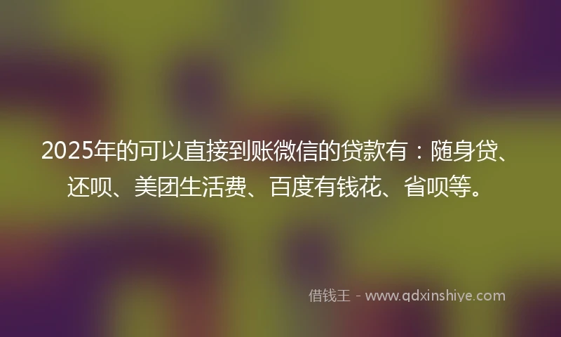 2025年的可以直接到账微信的贷款有:随身贷、还呗、美团生活费、百度有钱花、省呗等。
