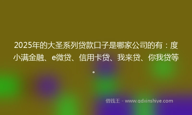 2025年的大圣系列贷款口子是哪家公司的有：度小满金融、e微贷、信用卡贷、我来贷、你我贷等。