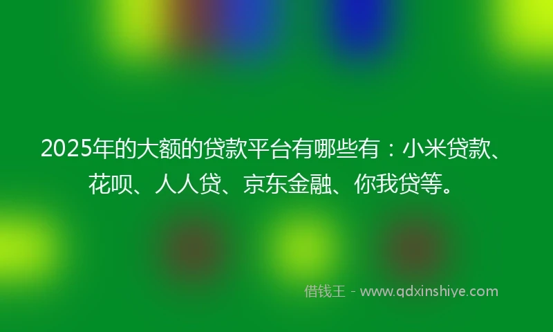 2025年的大额的贷款平台有哪些有：小米贷款、花呗、人人贷、京东金融、你我贷等。