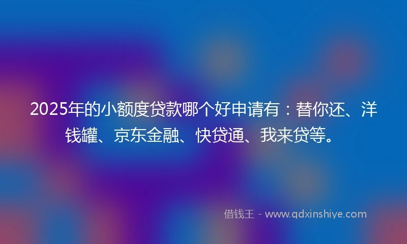 2025年的小额度贷款哪个好申请有：替你还、洋钱罐、京东金融、快贷通、我来贷等。